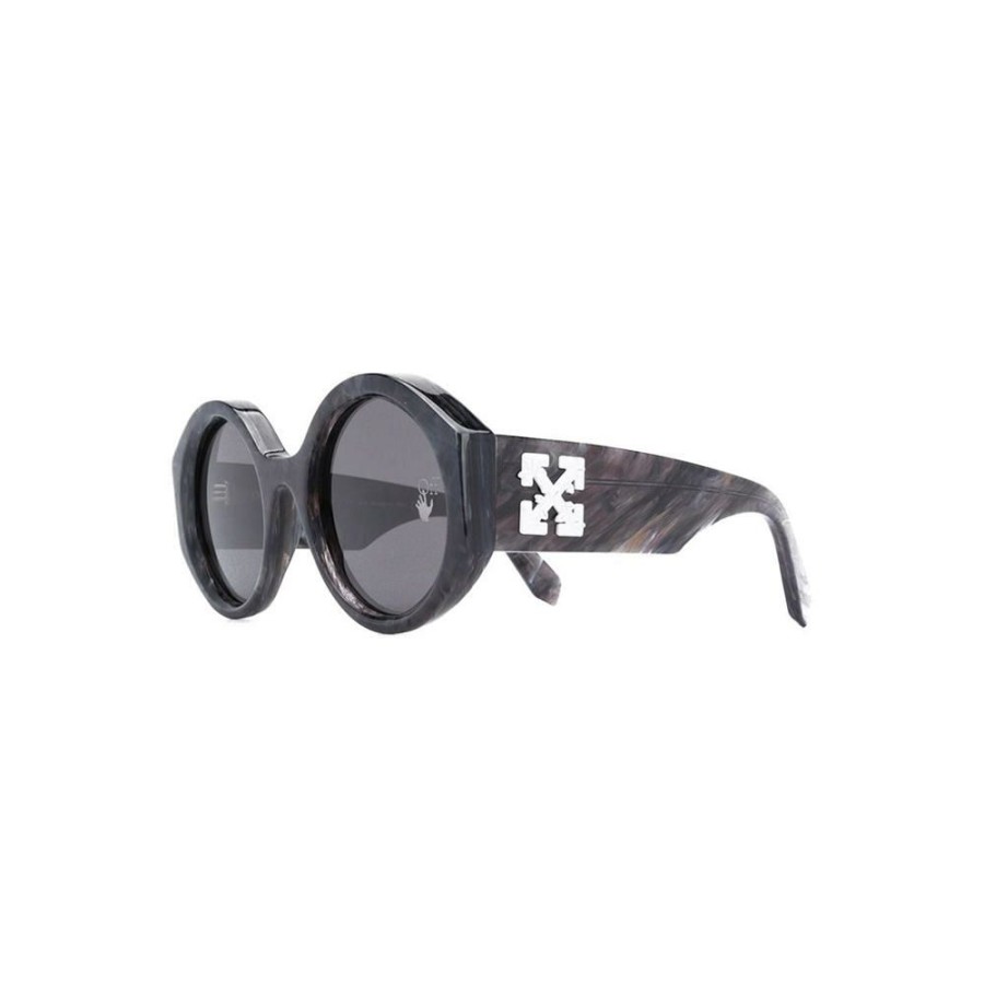 Women * | Bargain Sale Off-White Sara Round Frame Sunglasses Dark Grey Marble/White