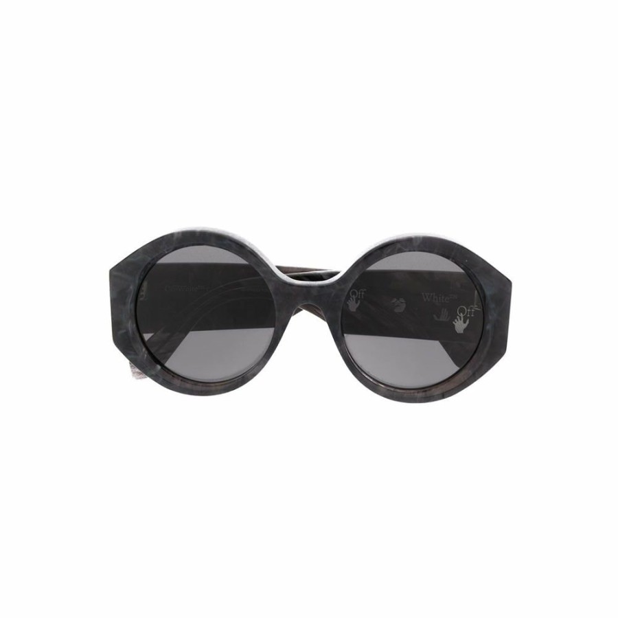 Women * | Bargain Sale Off-White Sara Round Frame Sunglasses Dark Grey Marble/White