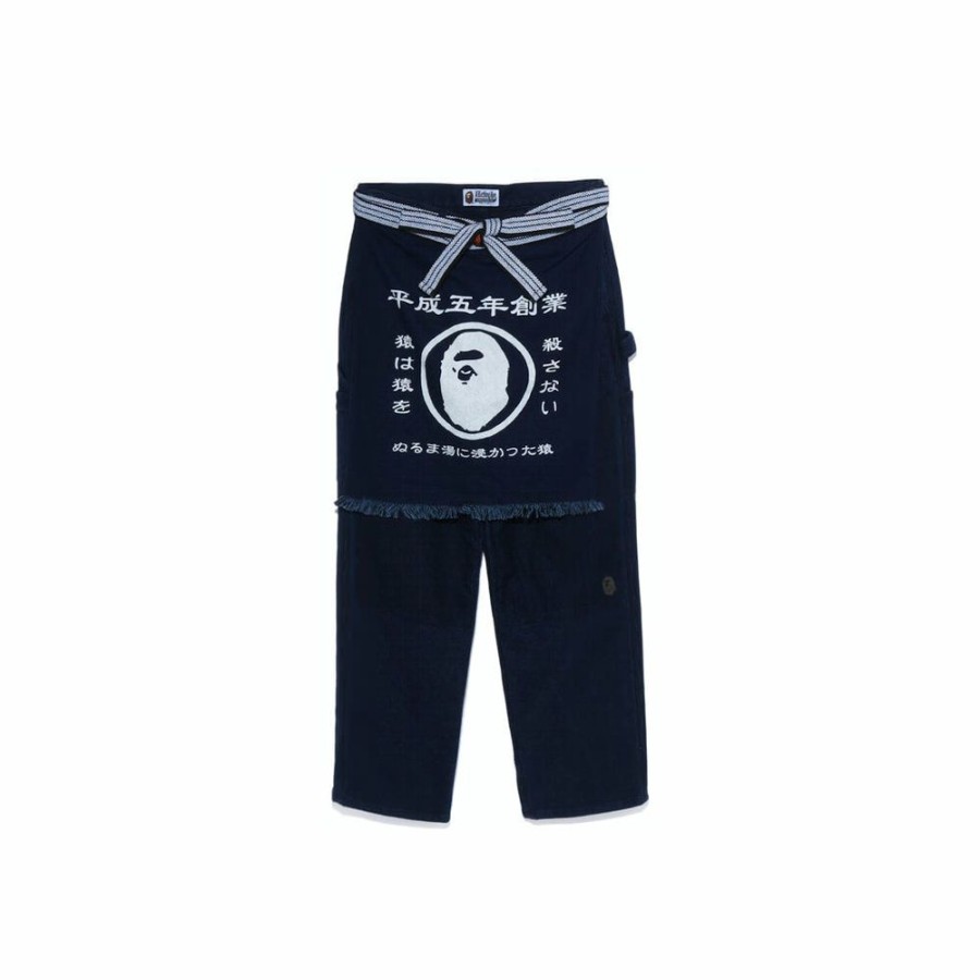 Men * | On Sale Bape Sashiko Painter Apron Pants Indigo