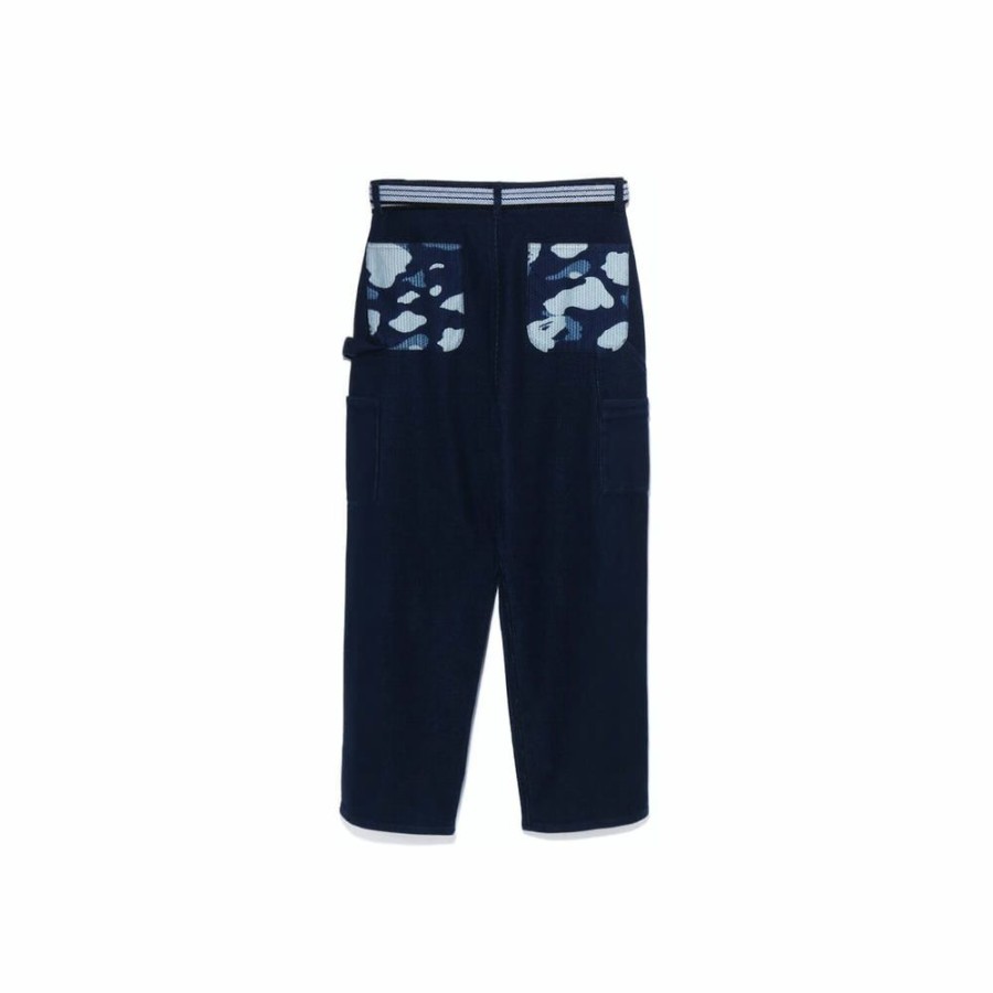 Men * | On Sale Bape Sashiko Painter Apron Pants Indigo