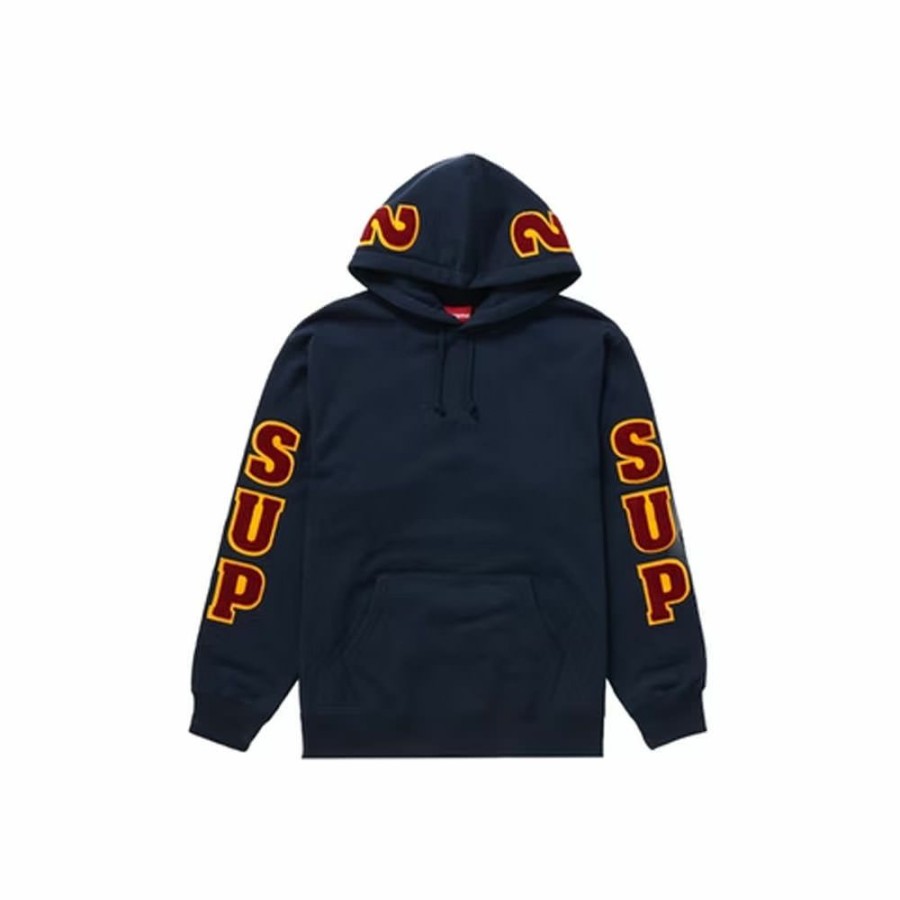 Clothing * | Bargain Sale Supreme Team Chenille Hooded Sweatshirt Navy