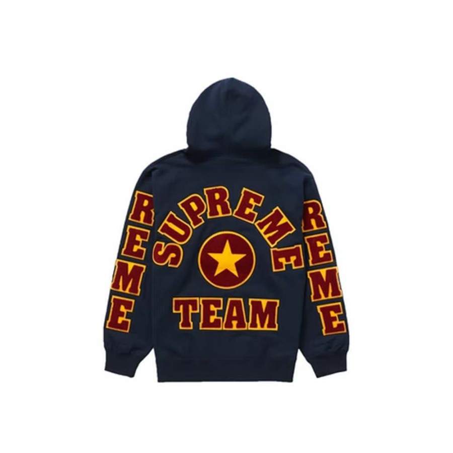 Clothing * | Bargain Sale Supreme Team Chenille Hooded Sweatshirt Navy