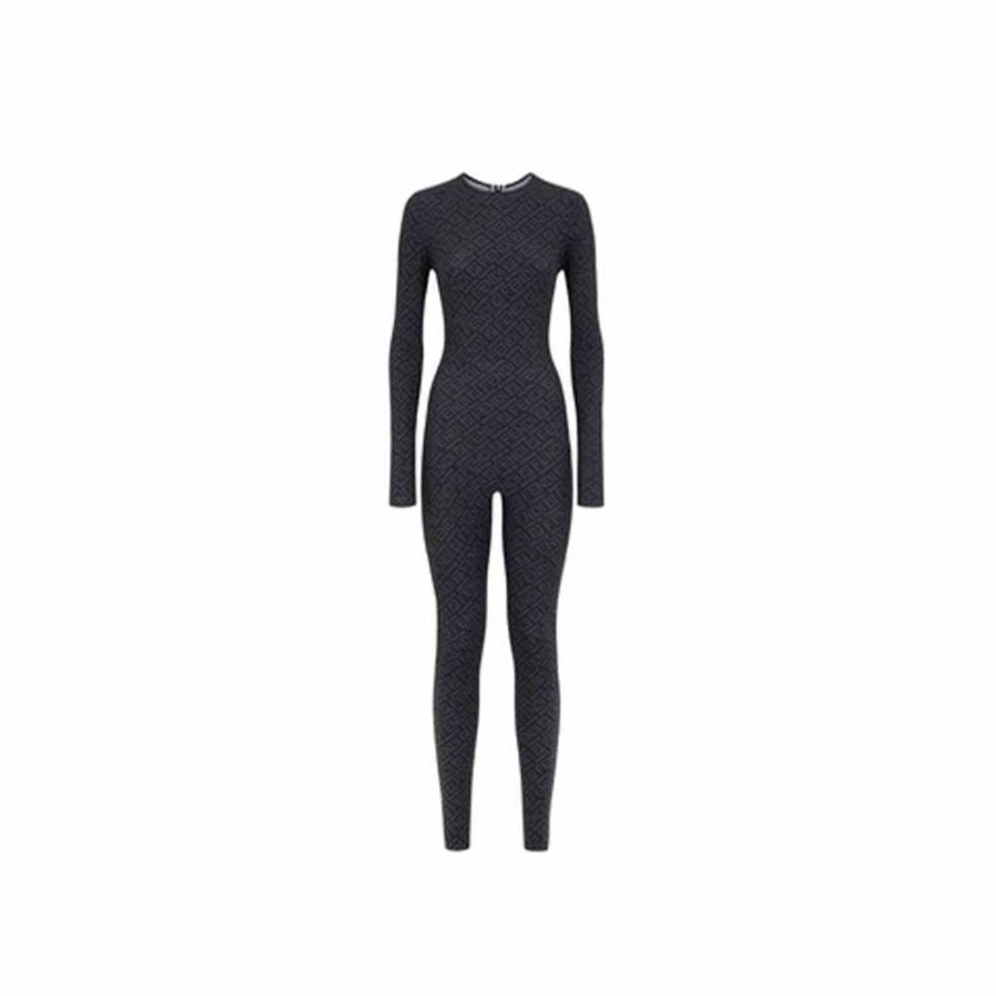 Women * | Limited Edition Fendi X Skims Crew Neck Full Onesie Black