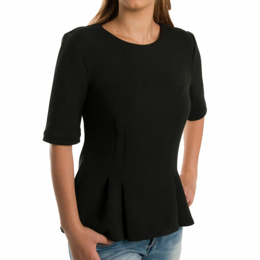 Women * | Temporary Discount Ann Taylor Black Structured Peplum Short Sleeve Top