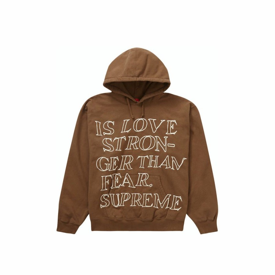 Clothing * | Allowance On Sale Supreme Stronger Than Fear Hooded Sweatshirt Olive Brown