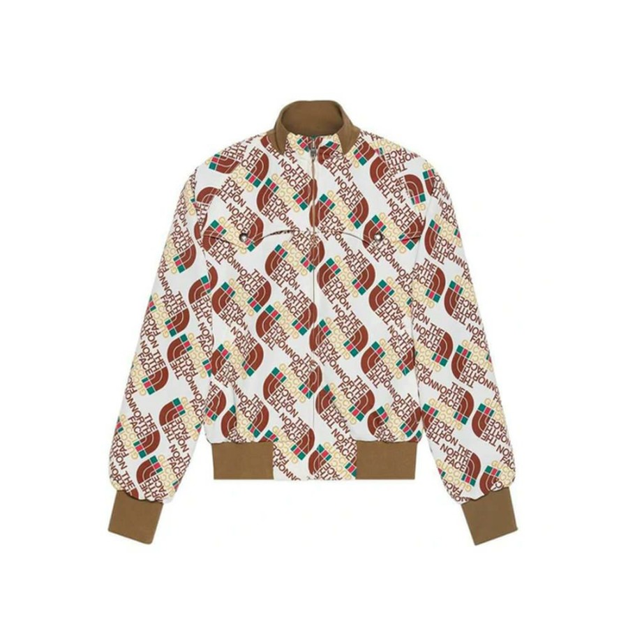 Clothing * | Limit Offer Gucci X The North Face Web Print Technical Jersey Jacket Brown/Beige