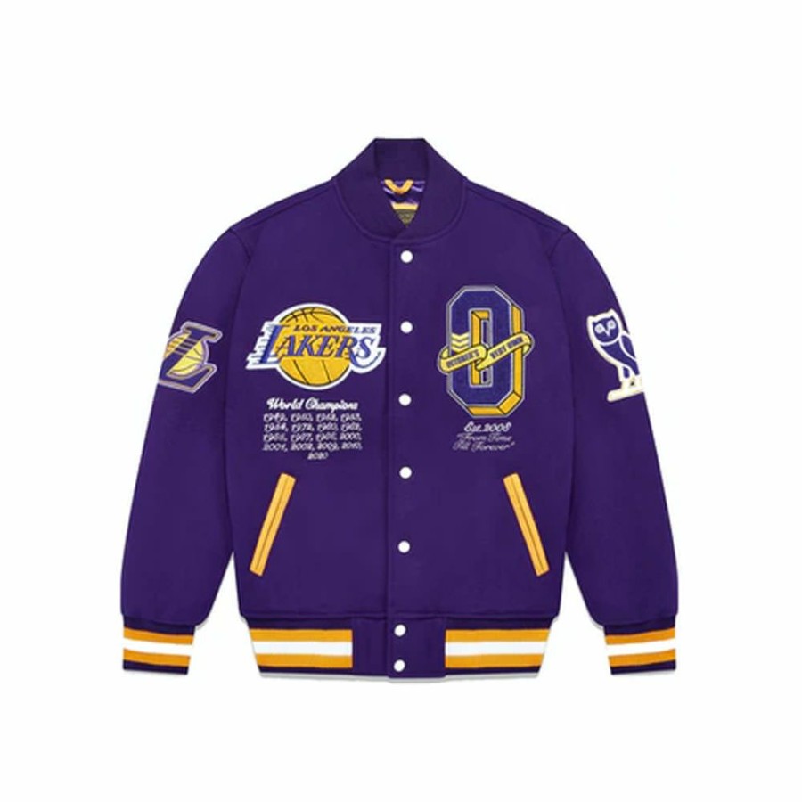 Clothing * | Clearance Sale Ovo X Nba Lakers Varsity Jacket Purple