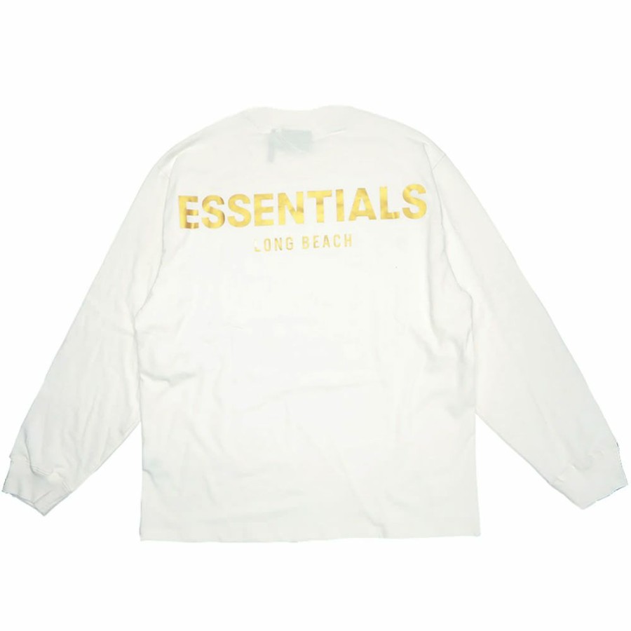 Clothing * | Special Offer Fear Of God Essentials Long Beach 3M Long Sleeve Boxy T-Shirt White