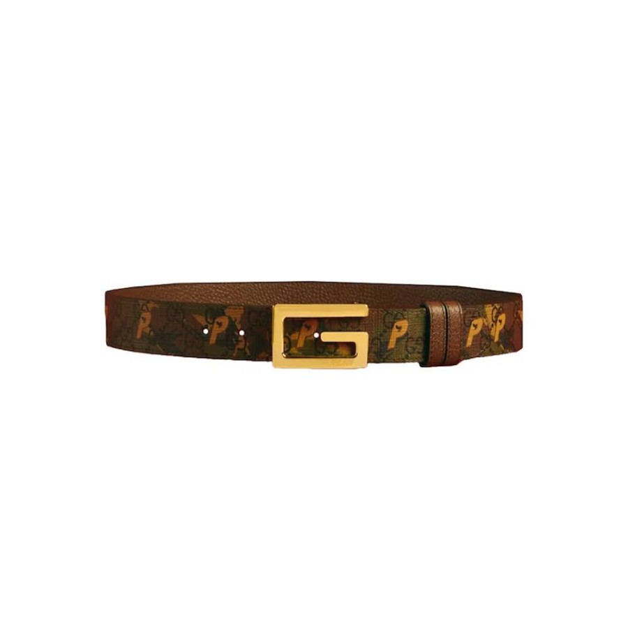 Women * | Cut-Rate Palace X Gucci Gg-P Supreme G Square Buckle Reversible Belt Camouflage/Brown