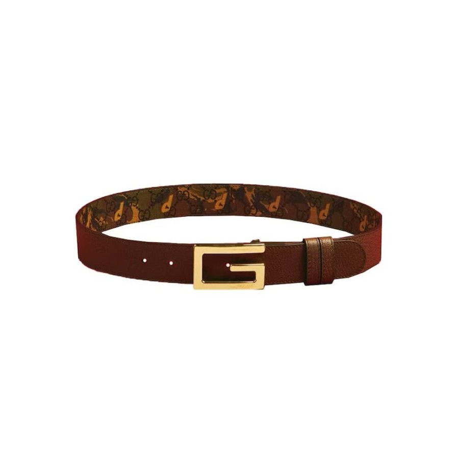 Women * | Cut-Rate Palace X Gucci Gg-P Supreme G Square Buckle Reversible Belt Camouflage/Brown