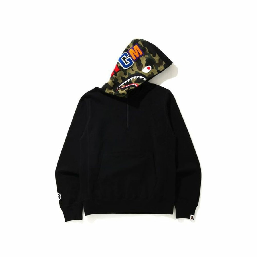 Clothing * | Limit Offer Bape Shark Half Zip Pullover Hoodie Black