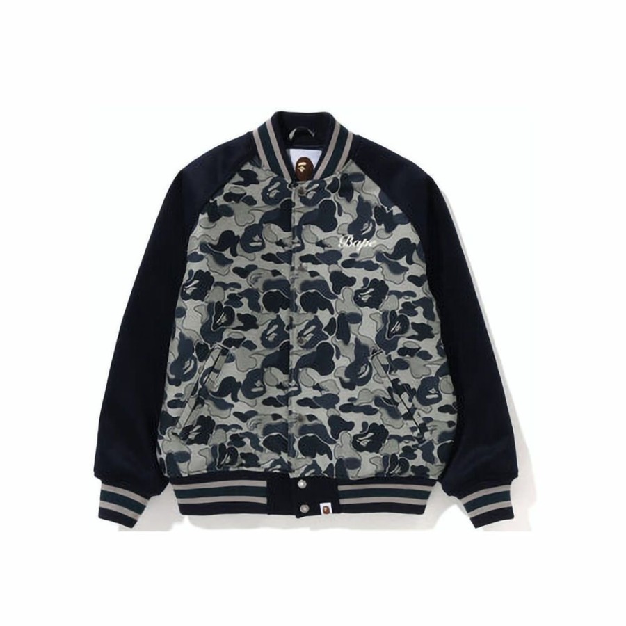 Women * | Competitive Price Bape Womens Cookie Camo 2 Varsity Jacket Beige